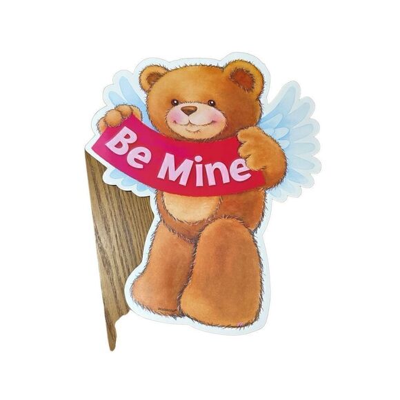 Vtg 90s Valentines Day Die Cut Poster Sign Bear Be Mine Heart Amscan Brand 15” - Picture 2 of 5